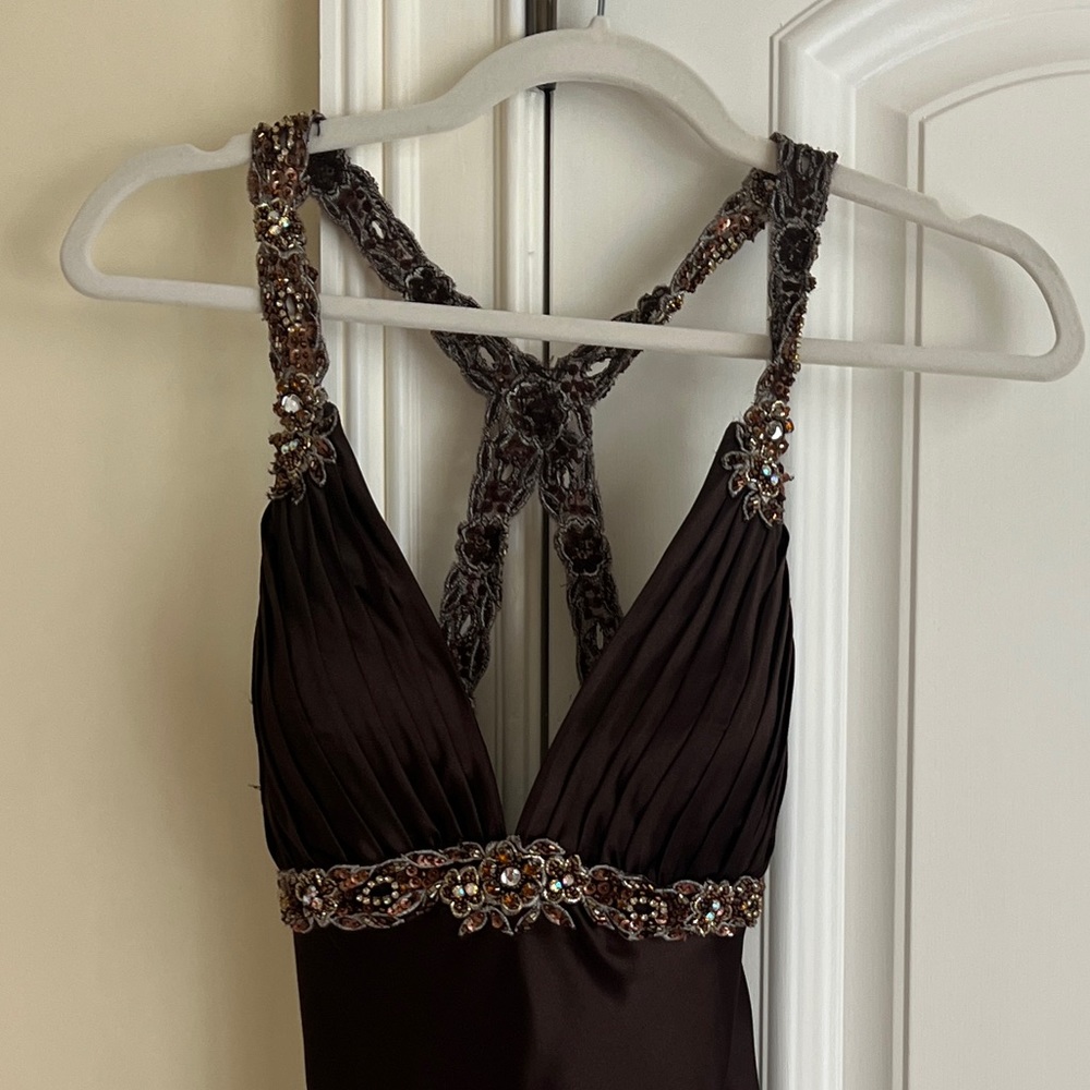 La Femme Cocoa Gown Bejewled